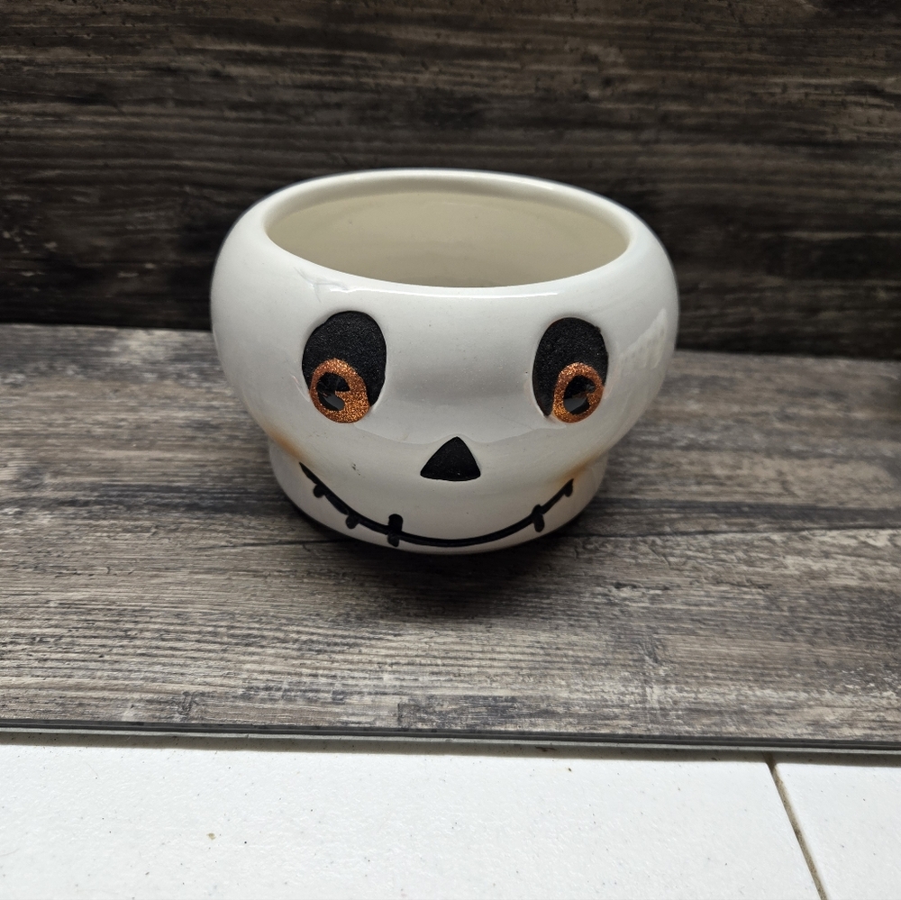 Vintage Hallmark Halloween Tea Light Candle Holder Candy Dish Skull